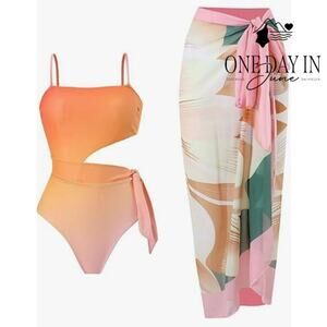 Idopip Cutout One Piece Swimsuit with Sarong Size L